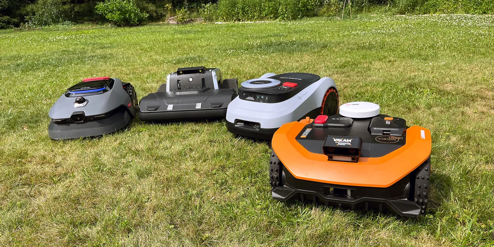 Robotic mower and push mower showing differences in cut quality